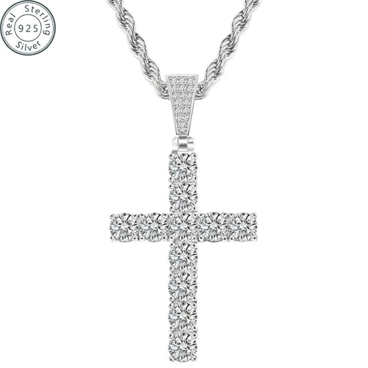 Cross Necklace for Men Gold Necklace for Women Gold Cross Jewelry 14K Silver Plated Solid Iced Cubic Zirconia 925 sterling silve