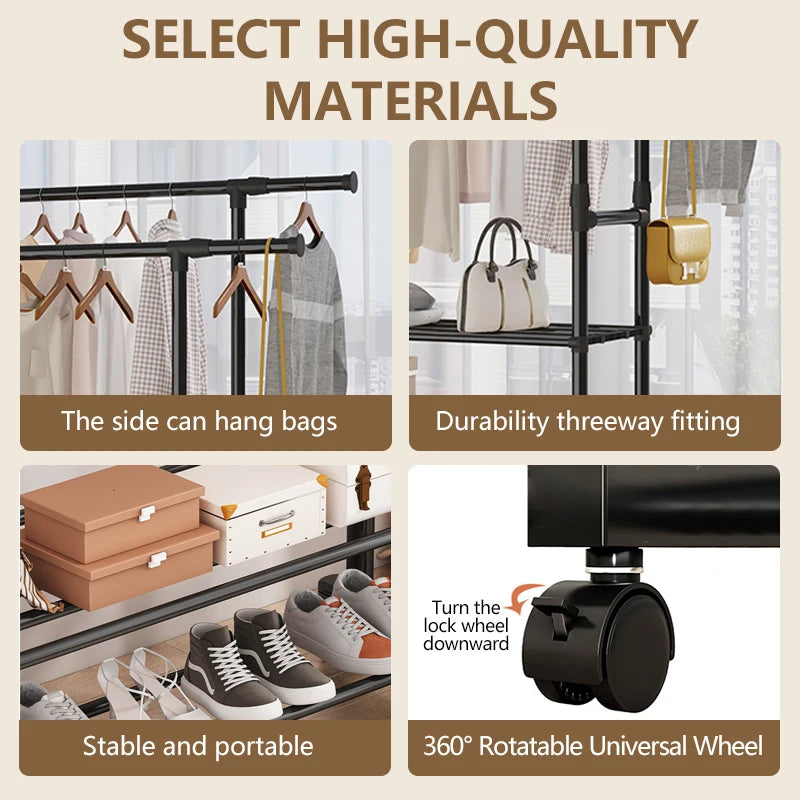 Hign Concerned Wheeled Floor Standing Clothes Hanger Rack