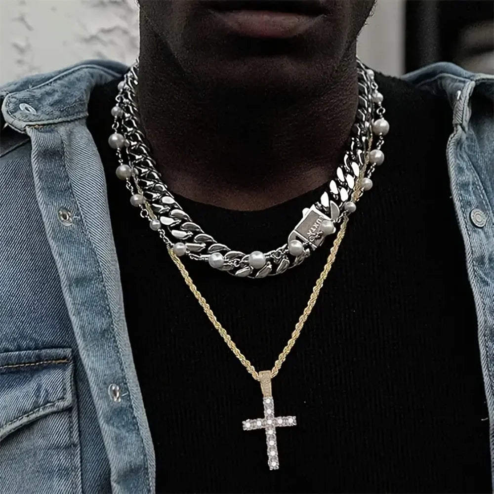 Cross Necklace for Men Gold Necklace for Women Gold Cross Jewelry 14K Silver Plated Solid Iced Cubic Zirconia 925 sterling silve
