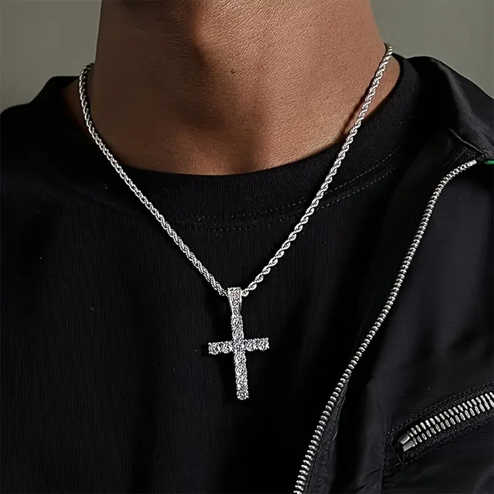 Cross Necklace for Men Gold Necklace for Women Gold Cross Jewelry 14K Silver Plated Solid Iced Cubic Zirconia 925 sterling silve