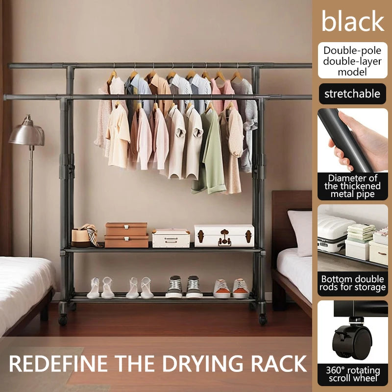 Hign Concerned Wheeled Floor Standing Clothes Hanger Rack