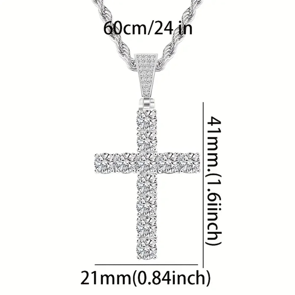 Cross Necklace for Men Gold Necklace for Women Gold Cross Jewelry 14K Silver Plated Solid Iced Cubic Zirconia 925 sterling silve