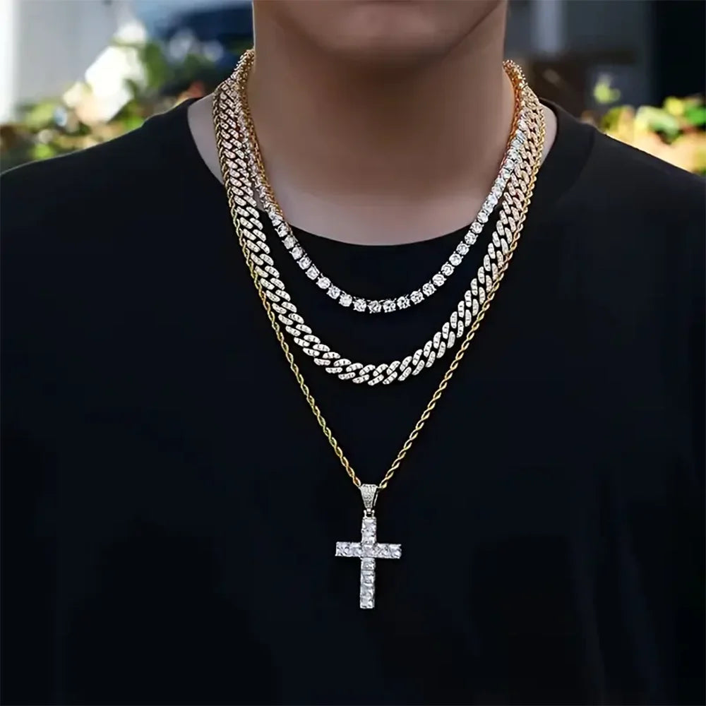 Cross Necklace for Men Gold Necklace for Women Gold Cross Jewelry 14K Silver Plated Solid Iced Cubic Zirconia 925 sterling silve