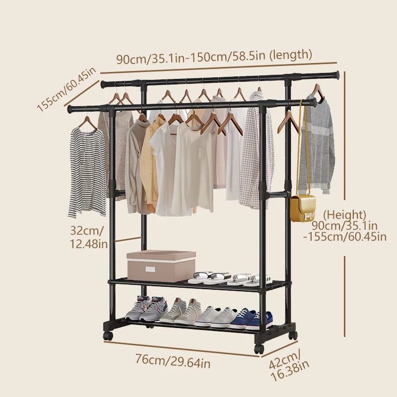 Hign Concerned Wheeled Floor Standing Clothes Hanger Rack