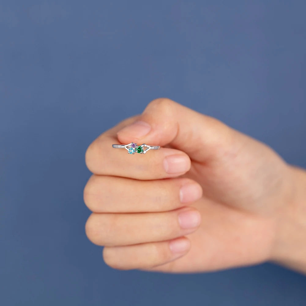 Jewelora 3 Birthstones Personalized Sterling Silver Ring