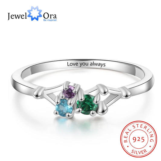 Jewelora 3 Birthstones Personalized Sterling Silver Ring