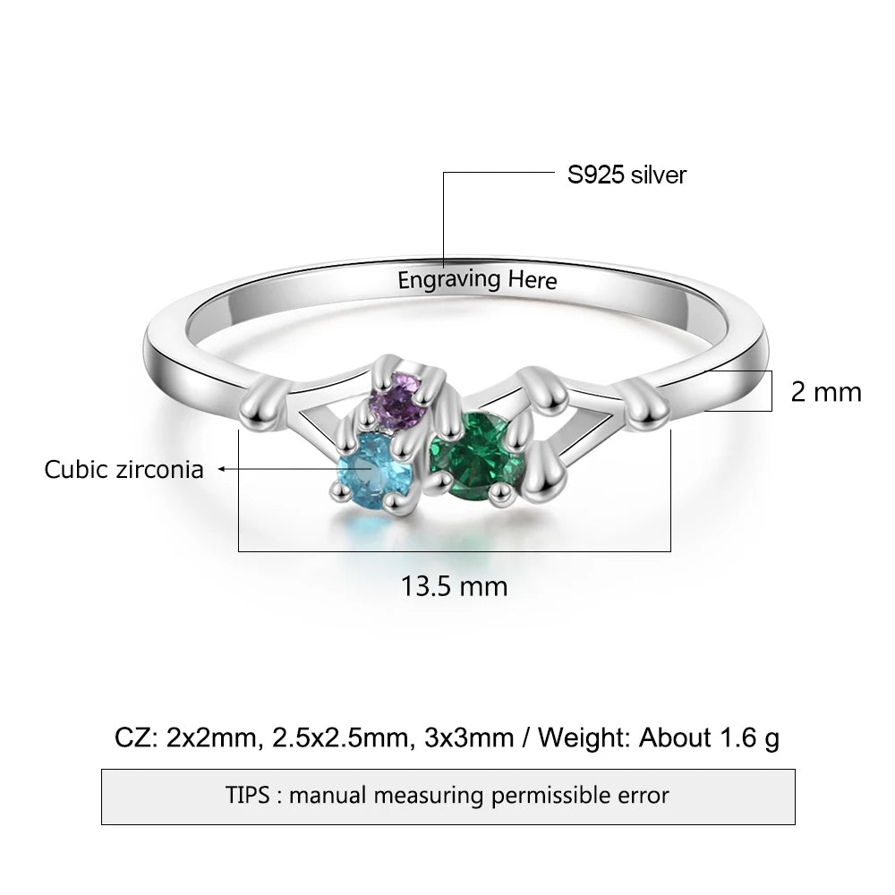 Jewelora 3 Birthstones Personalized Sterling Silver Ring