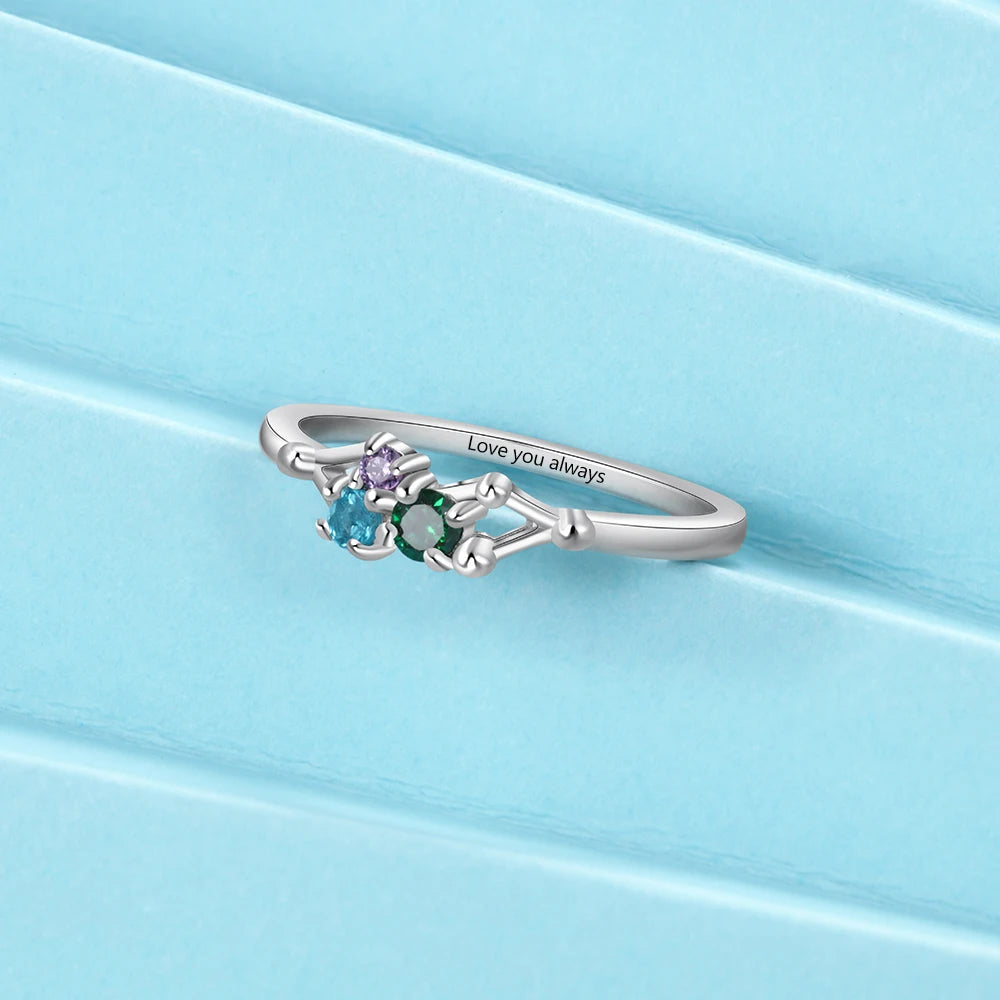 Jewelora 3 Birthstones Personalized Sterling Silver Ring