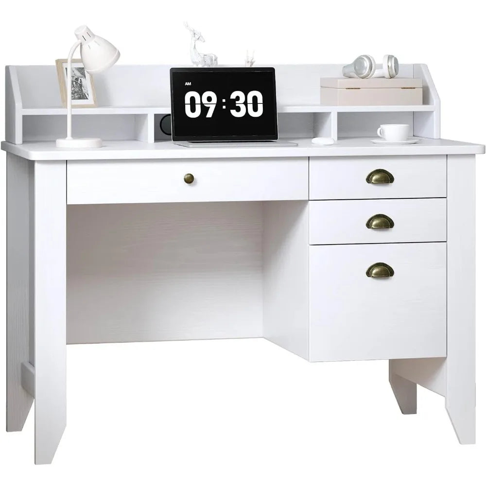 HUANZHUANG L Shaped Computer Desk With Monitor Stand Drawers