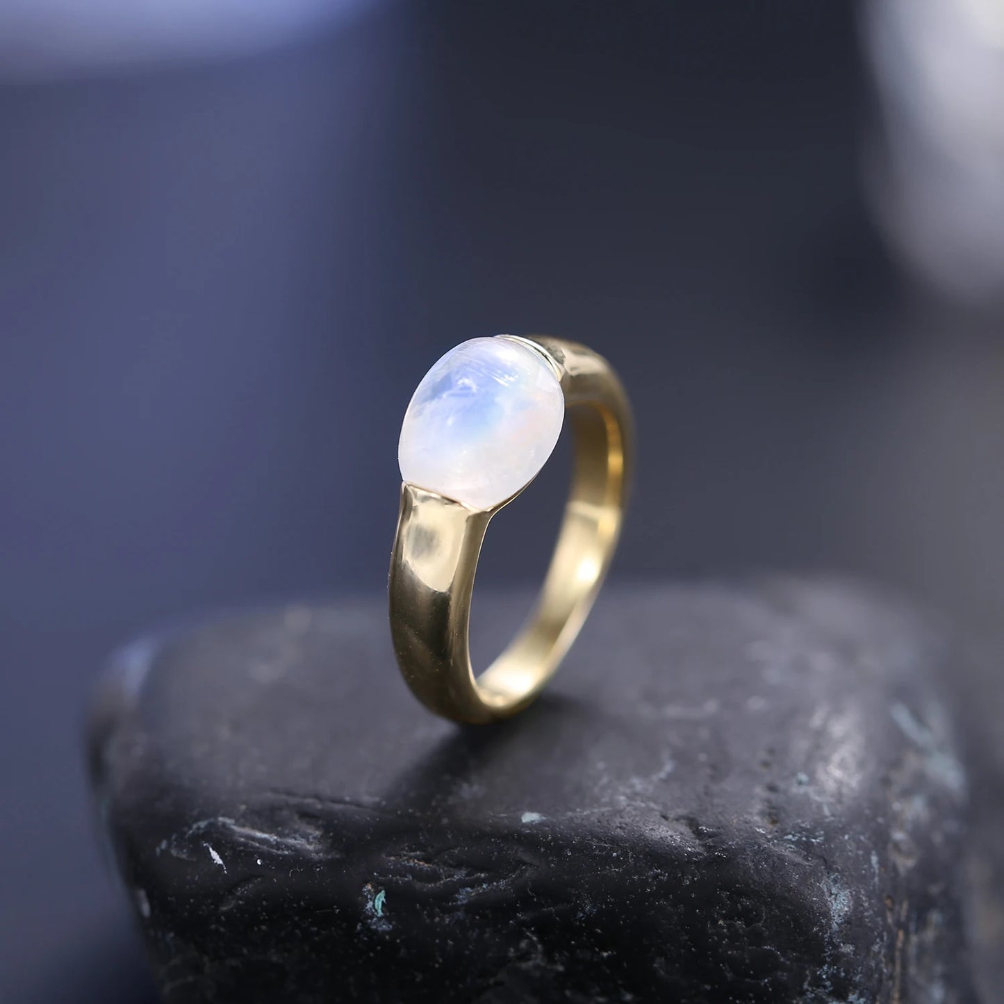 GEM'S BALLET Moonstone Ring 925 Silver Gold Plated Jewelry