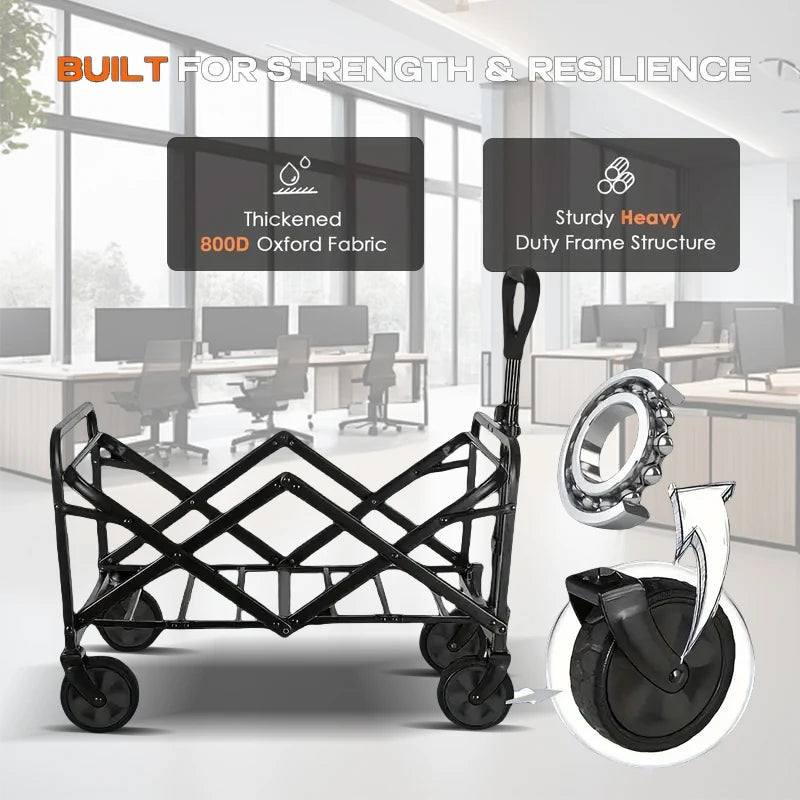 Foldable Folding Trolley, Travel Folding Trolley, 360° All Terrain Wheels, Portable Large Capacity Multi-Functional