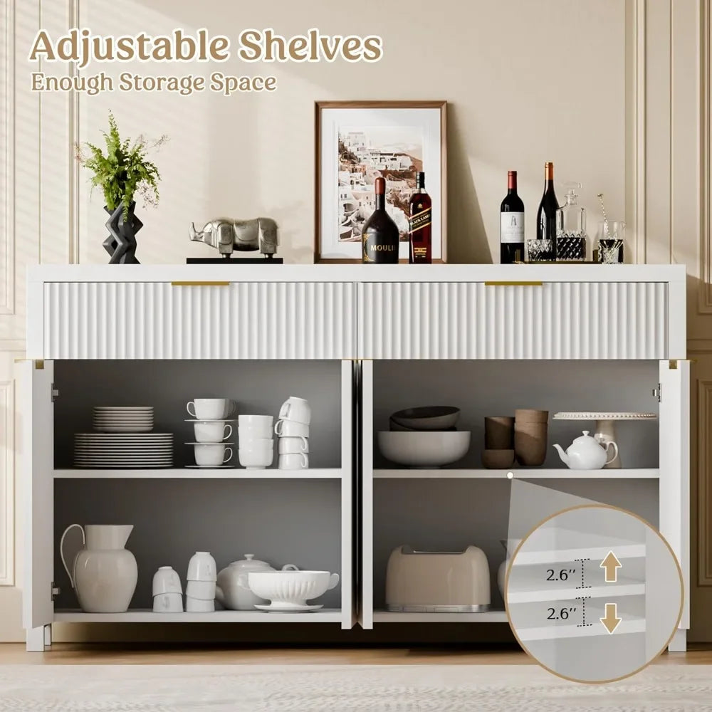 ANGDUO Fluted Storage Cabinet With Drawers And Shelves