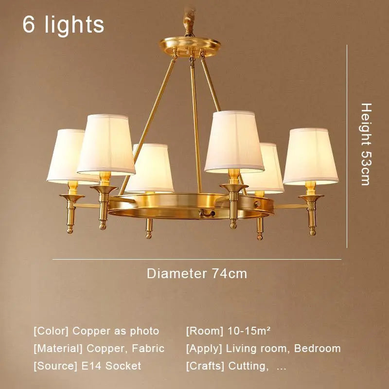 OWEN LYCA Copper LED Chandelier With Fabric Shade E14 Base