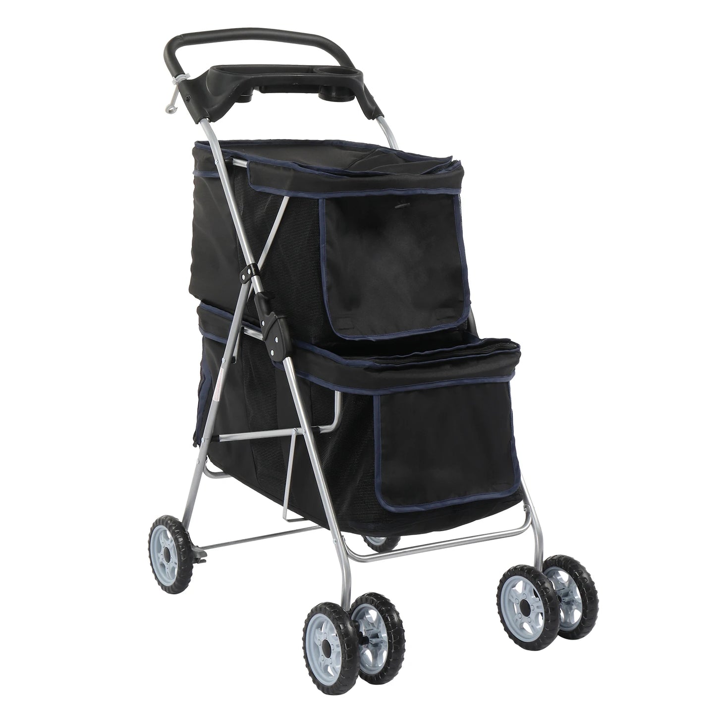 Pet Stroller for 2 Dogs Cats, Double 4 Wheel Cat Pet Carriers Bag Jogger for S M Pets, Waterproof Folding Crate with Soft Pad