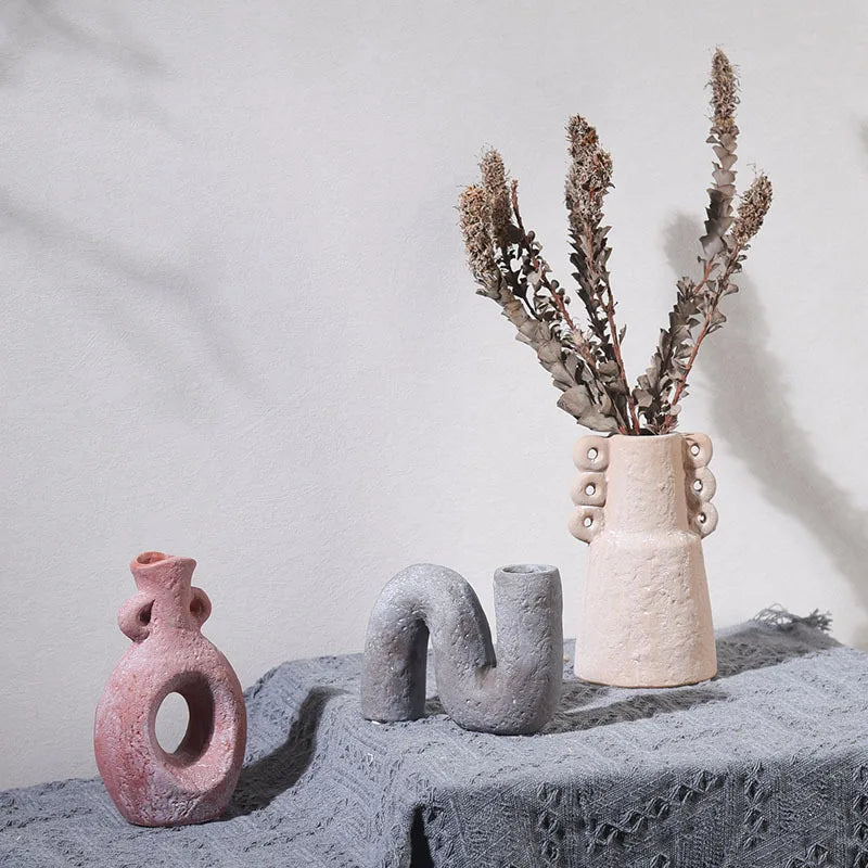Function Retro Ceramic Vase Hand Made Grain Pottery Decor