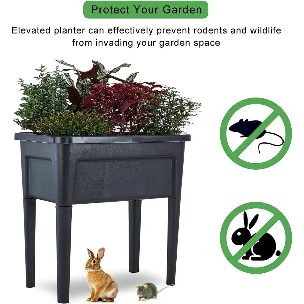 4 Pcs Plastic Raised Garden Beds with Legs，16 Gallon Outdoor Elevated Garden Planter Box，Perfect for Flowers, Vegetables, and He