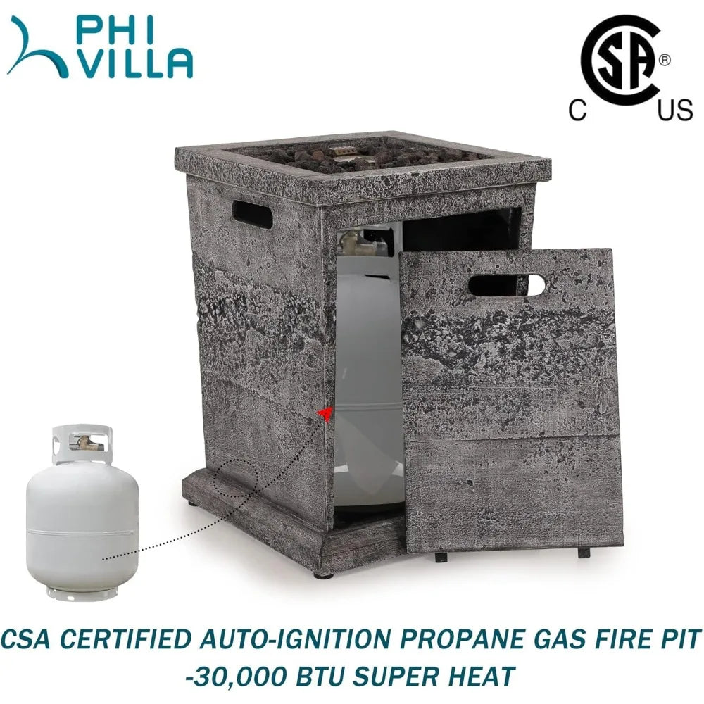 PHI VILLA Square Patio Gas Fire Pit Table 30000 BTU