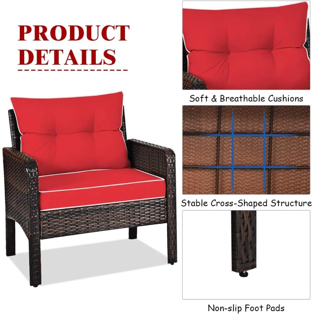 Tangkula Outdoor Patio 3 Piece Wicker Set With Glass Table