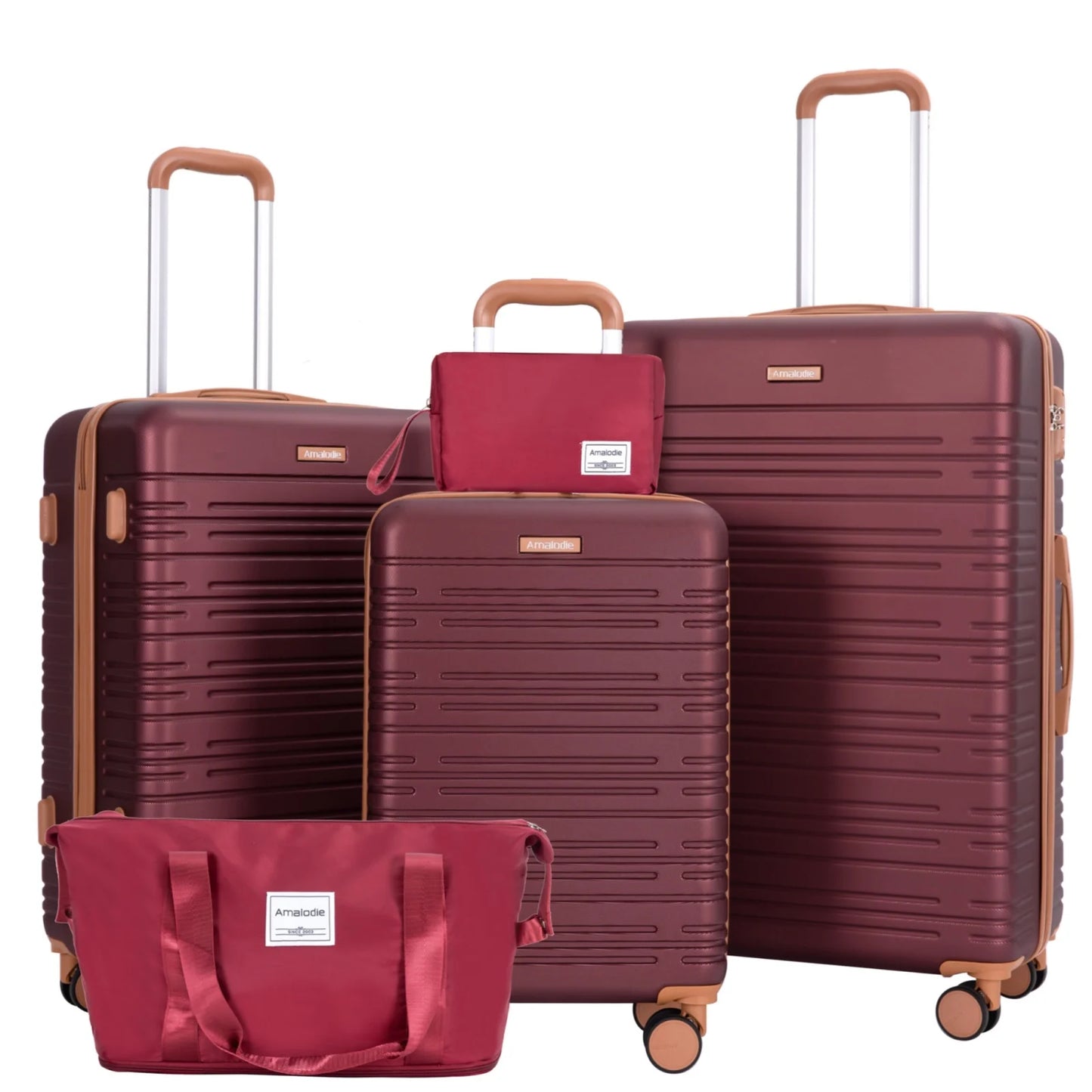 Amalodiecn 5 Piece Luggage Set Hardside Spinner TSA Lock