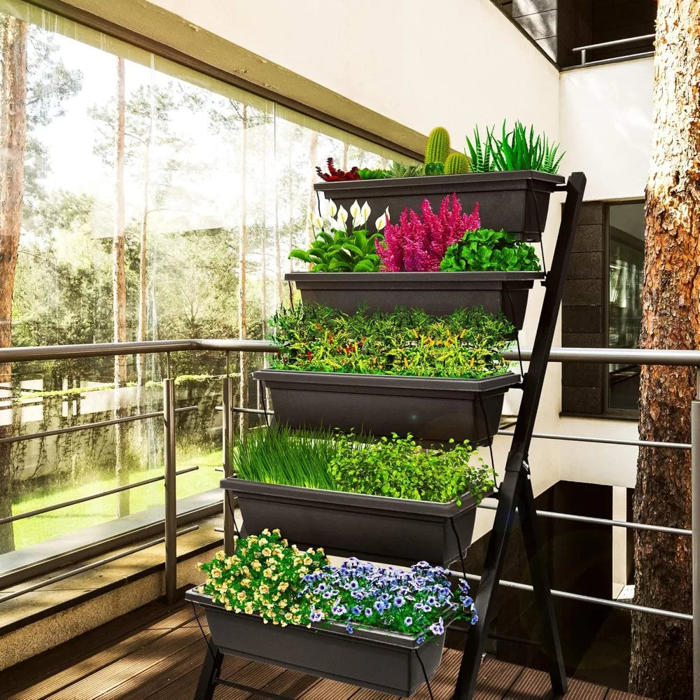 4Ft Vertical Raised Garden Bed - 5 Tier Food Safe Planter Box for Outdoor and Indoor Gardening Perfect to Grow Your Herb Vegetab