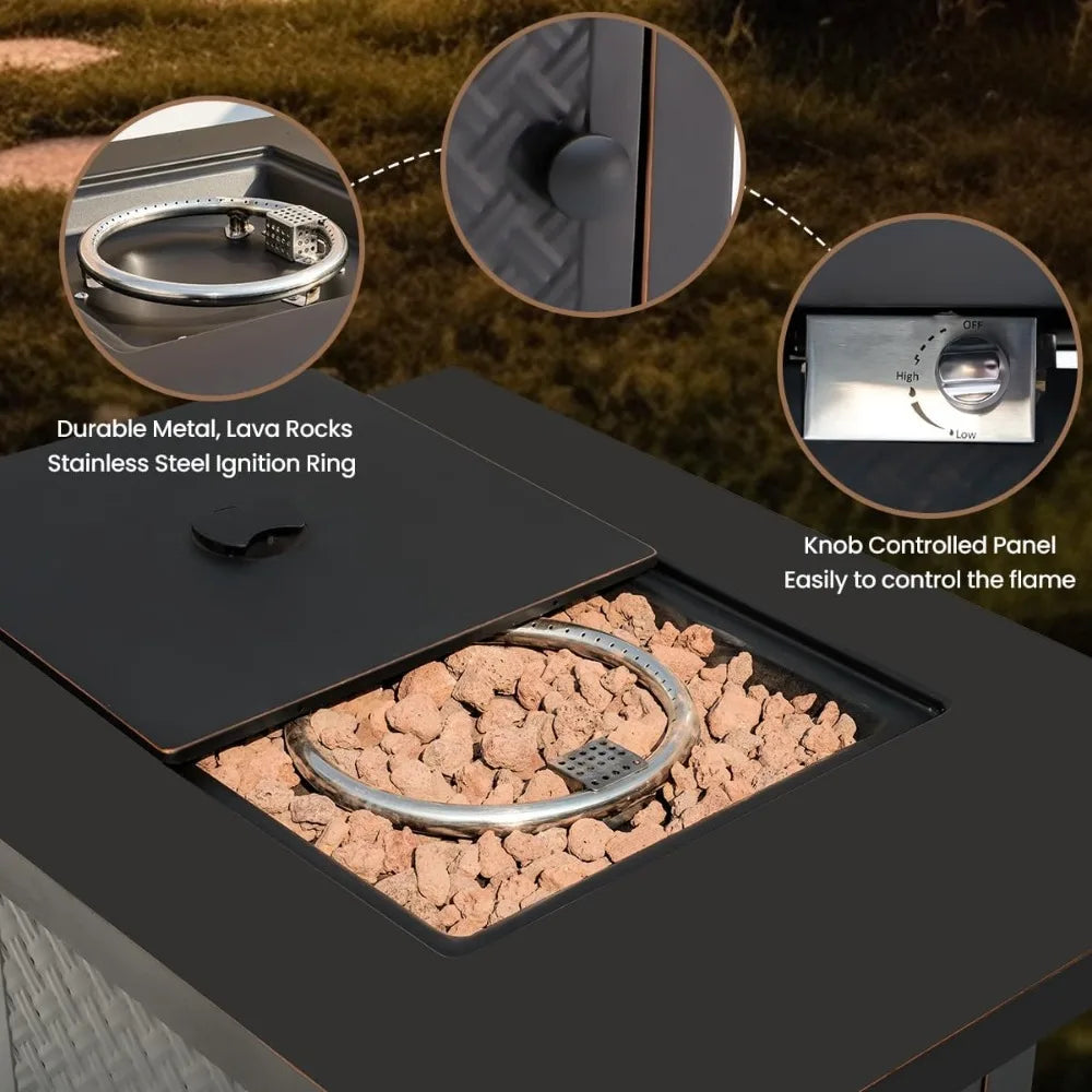 32'' Propane Fire Pit,50000 BTU Gas Firepit Table with 2 Drink Holders, Lid & Lava Rock,CSA Certified Outdoor Fire Pit Table for