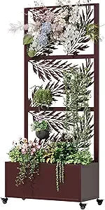 Metal Planter Box with Trellis 71 Inch by 47 Inch by 16 Inch Raised Garden Bed with Privacy Screen and Drainage Hole