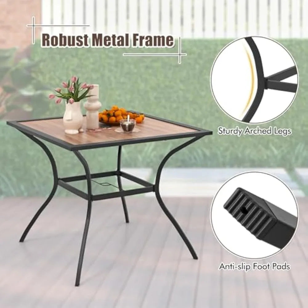 Outdoor Dining Table With Weather Resistant Metal Leg