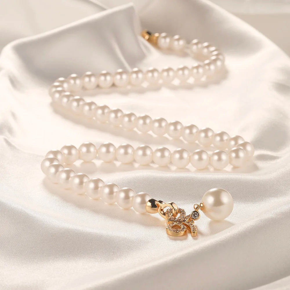 18K Gold Plated Women's Pearl Necklace With Zircon Pendant Classic Party Jewelry for Ladies Chain Gift Stock in  USA Warehouse