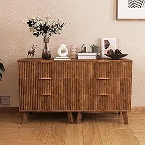 Ticify Fluted Double Dresser With Six Drawers Modern Chest