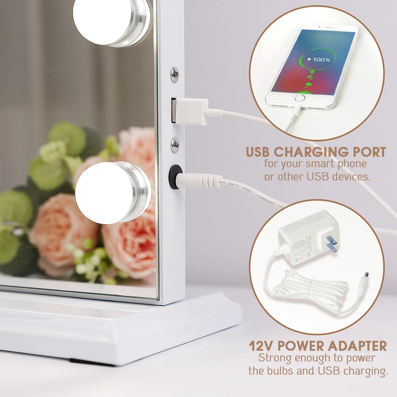 Hollywood Makeup Mirror 18 LED USB Port 3 Lighting Modes