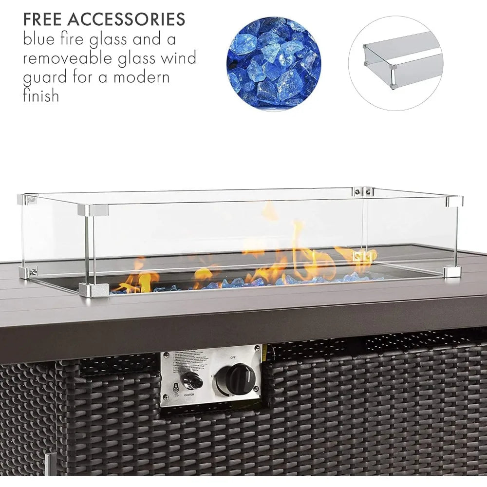Outdoor Propane Fire Pit Table 50000 BTU Aluminum Rattan