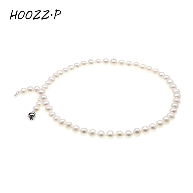 HOOZZ.P Natural Freshwater Pearl Necklace Fine Jewelry for Women Silver 925 Elegant Gift White 6-7mm AA Quality