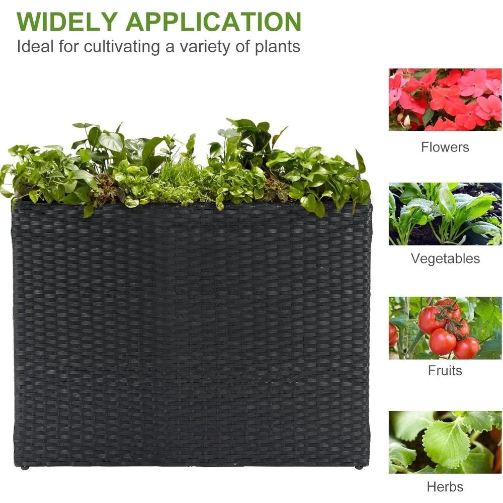 Lewis and Wayne Tall Planters for Outdoor Plants Handmade Wicker Large Rectangular Block Planter Box with Removable Liners Modern Design