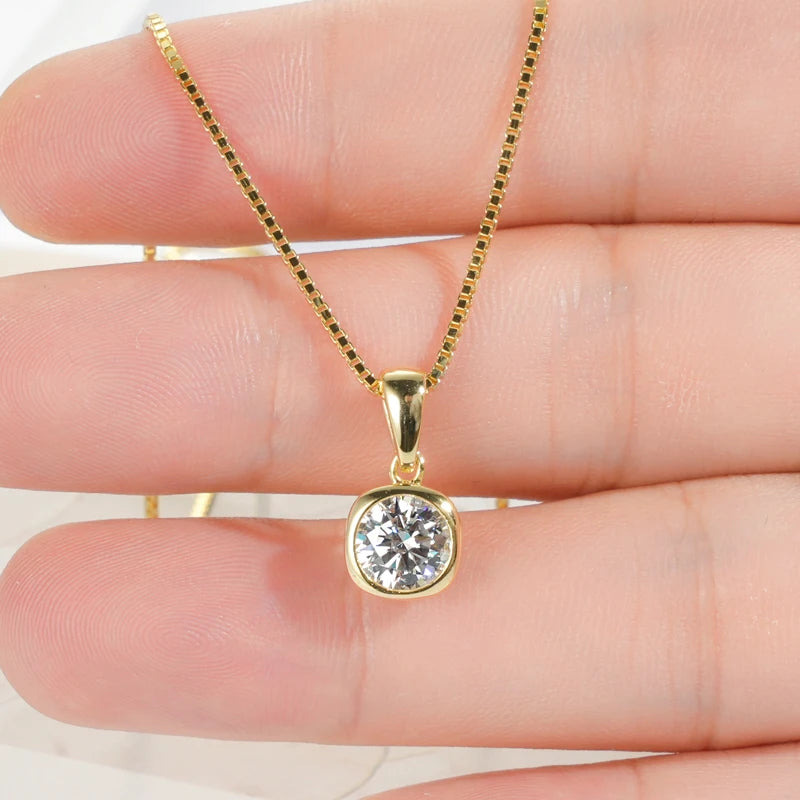 OXTao 1CT Moissanite Pendant Necklace Glittering Lab Diamond for Women Real 925 Silver Birthday Party Jewelry Gift
