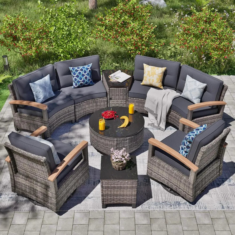 MKDK Outdoor Patio Furniture Set Curved Half Moon Sectional