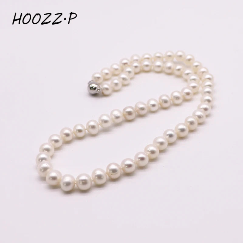 HOOZZ.P Natural Freshwater Pearl Necklace Fine Jewelry for Women Silver 925 Elegant Gift White 6-7mm AA Quality