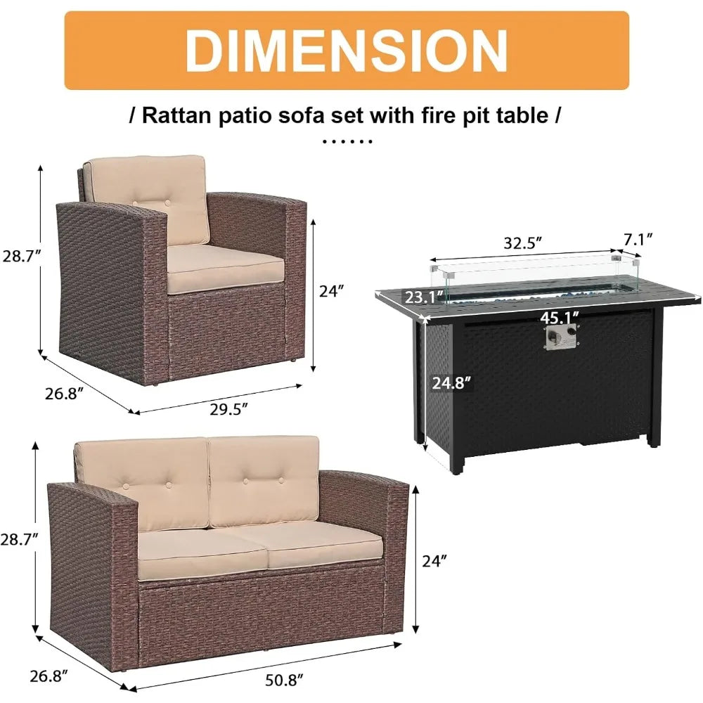ANGDUO Outdoor Patio Furniture Set With Fire Pit Table