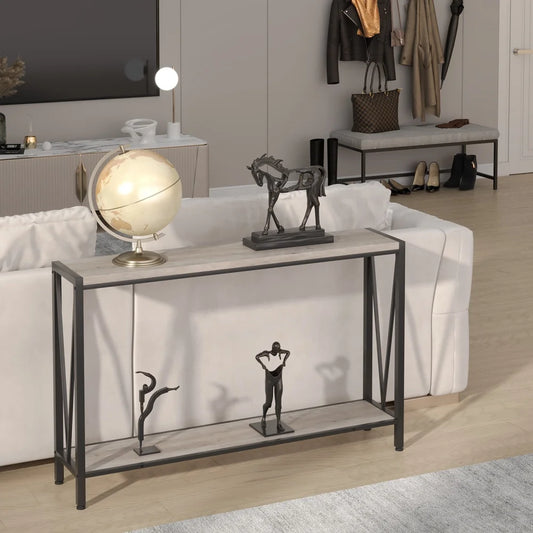 Industrial Console Table 2-Tier Entryway Table with Storage Narrow Sofa Table for Entryway Living Room Hallway Office