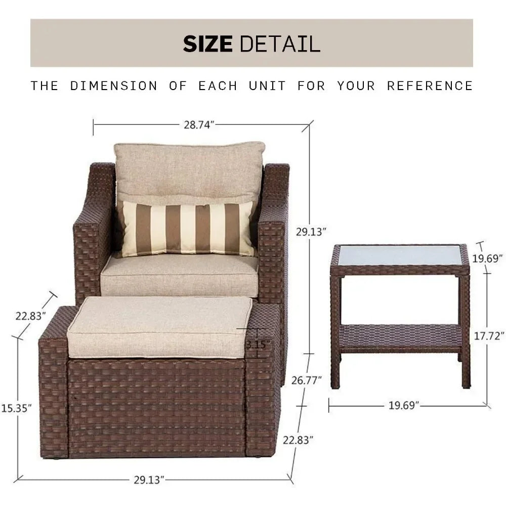 Guangbai Outdoor Set Wicker Conversation Glass Coffee Table