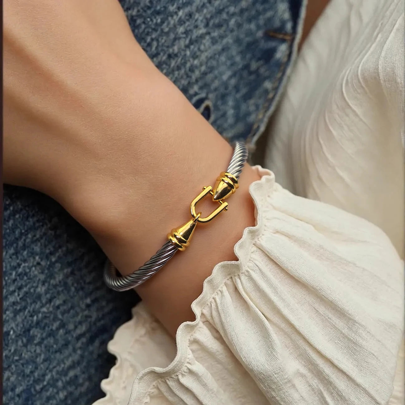 Kabolong Twisted Stainless Steel Cable Bracelet for Women