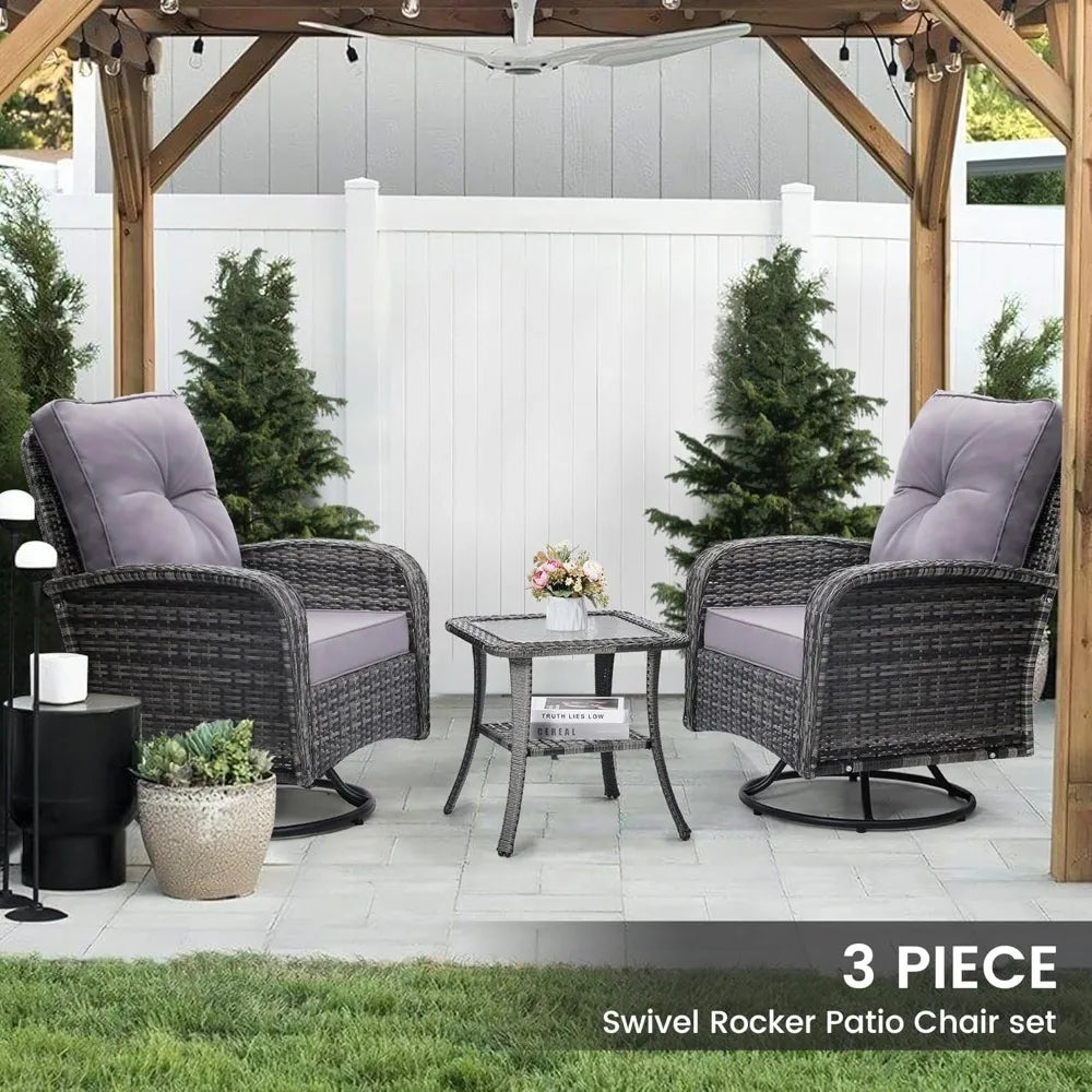 Ticify Outdoor Swivel Wicker Chair Set With Table Gliders