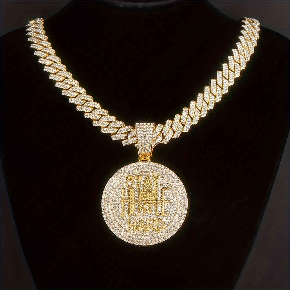 Men Women Hip Hop STAY HARD Pendant Necklace with 13mm Cuban Chain HipHop Iced Out Bling Necklaces Fashion Charm Jewelry USA