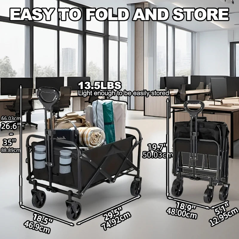 Foldable Folding Trolley, Travel Folding Trolley, 360° All Terrain Wheels, Portable Large Capacity Multi-Functional
