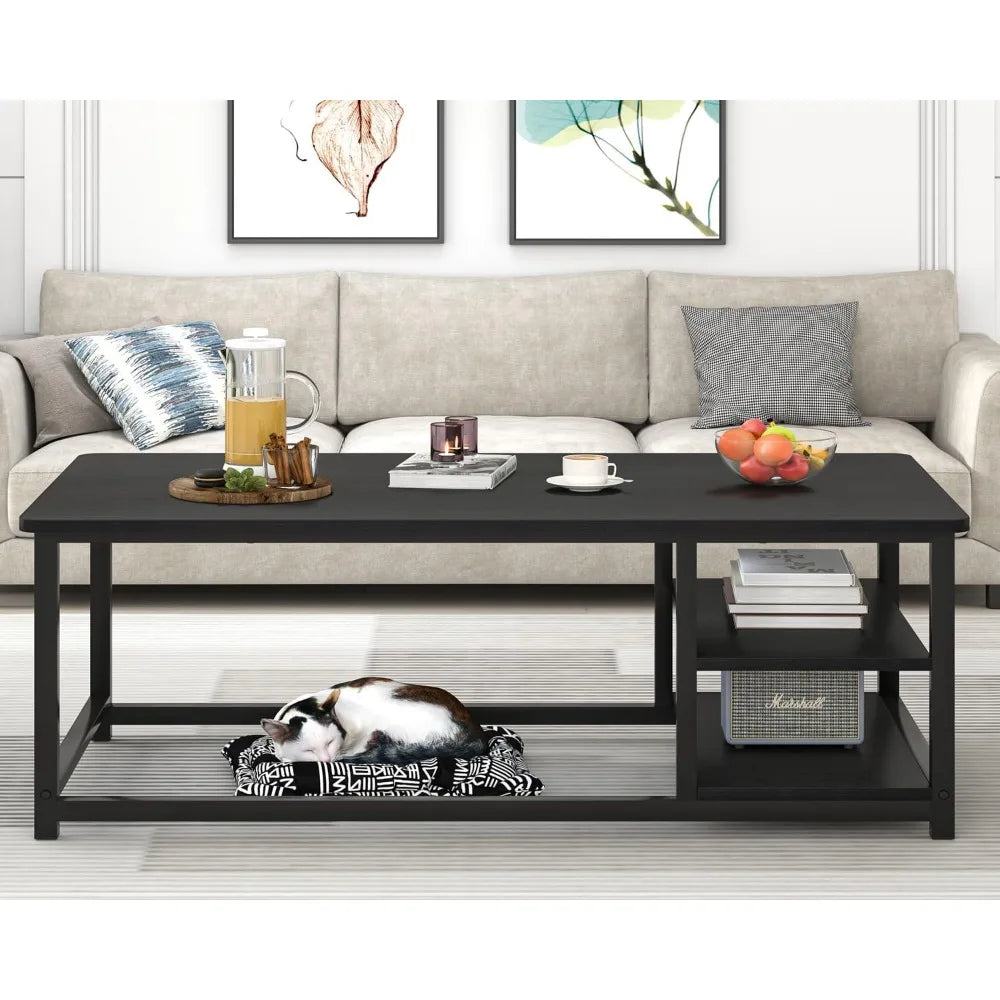 Rustic Wood Coffee Table With Storage Shelf Modern Rectangle