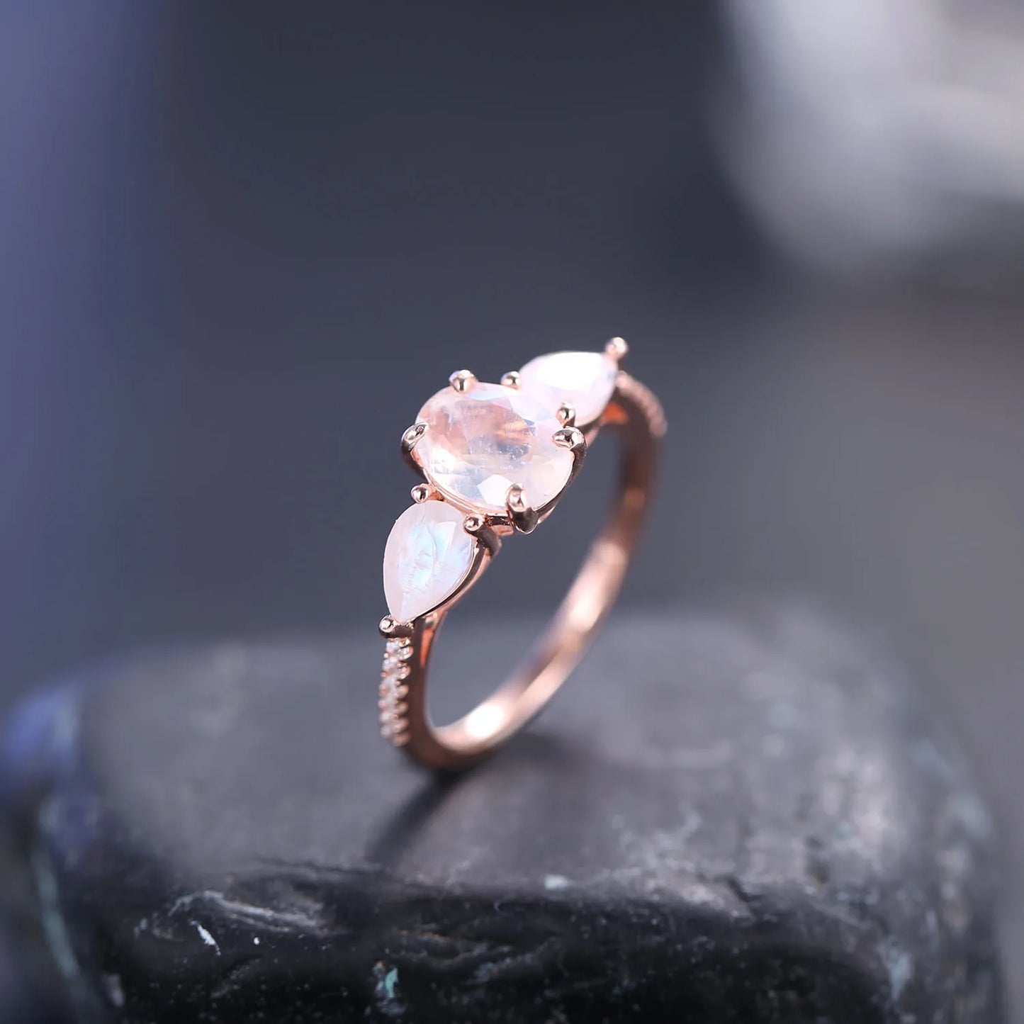 GEM'S BALLET Moonstone Art Deco Ring 925 Sterling Silver