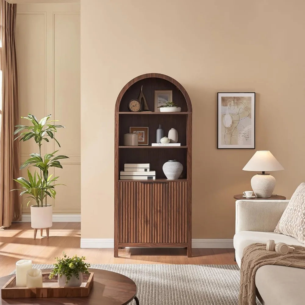MKDK Arched Cabinet Bookshelf Bookcase With Fluted Doors
