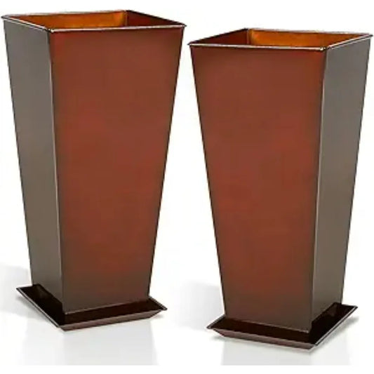 Worth Garden Glazed Metal Planters Set of 2 Square Pots