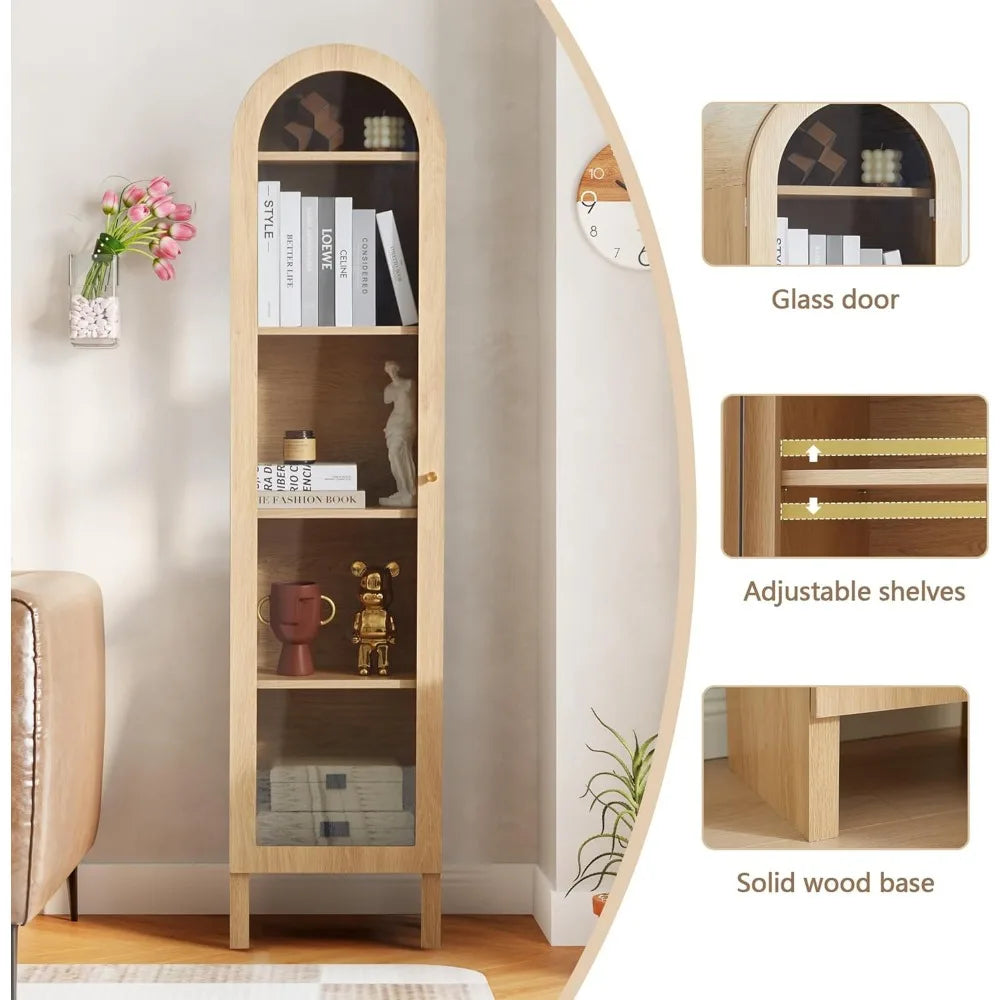 MKDK Bookcase 5 Tier With Adjustable Shelves Glass Door