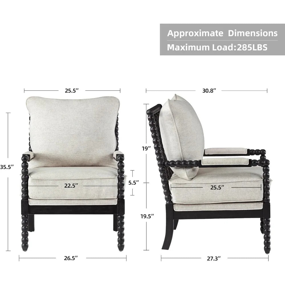 TANGXU Linen Spindle Back Accent Chair With Wood Frame
