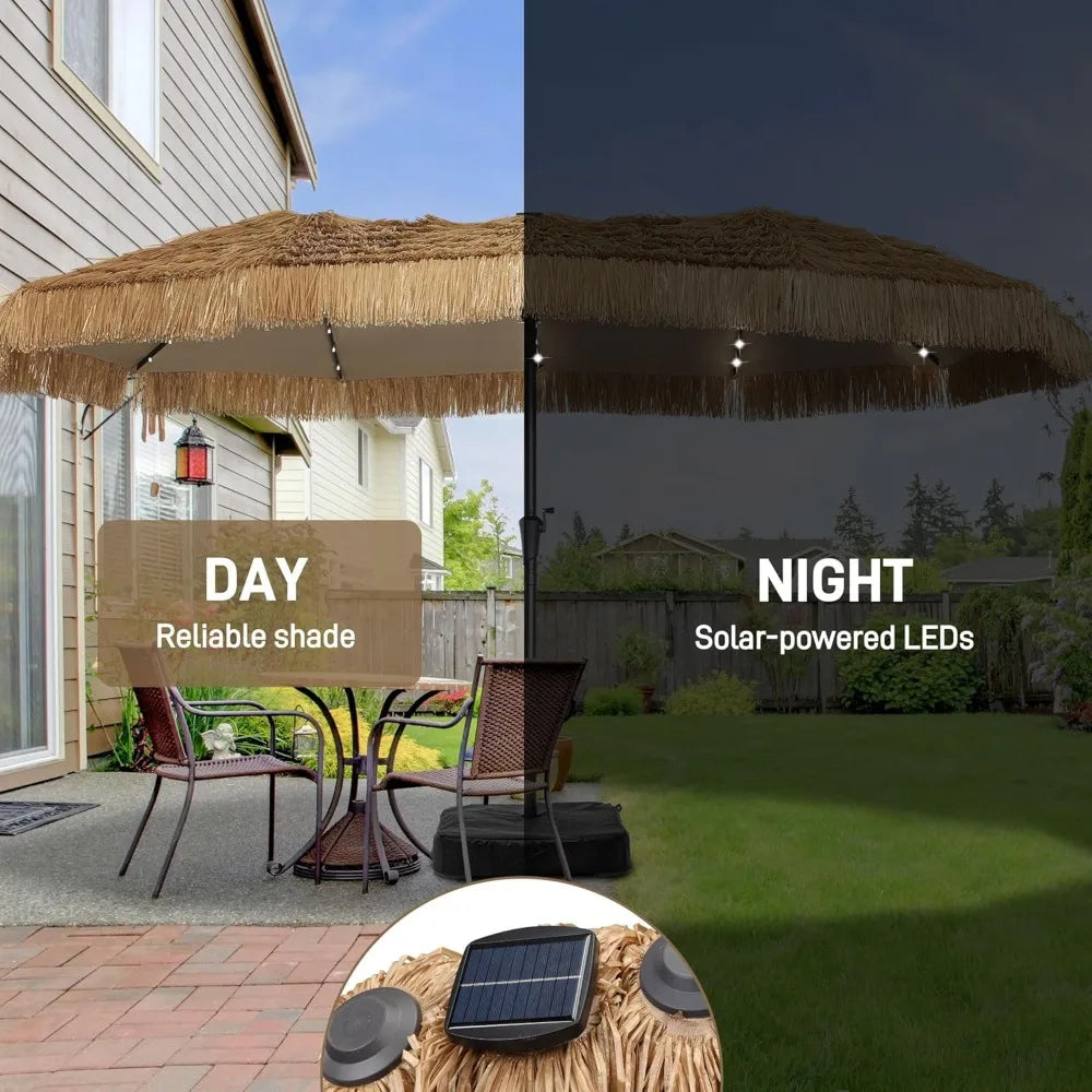 MKDK Tiki Bench Umbrella With Base And Solar Lights
